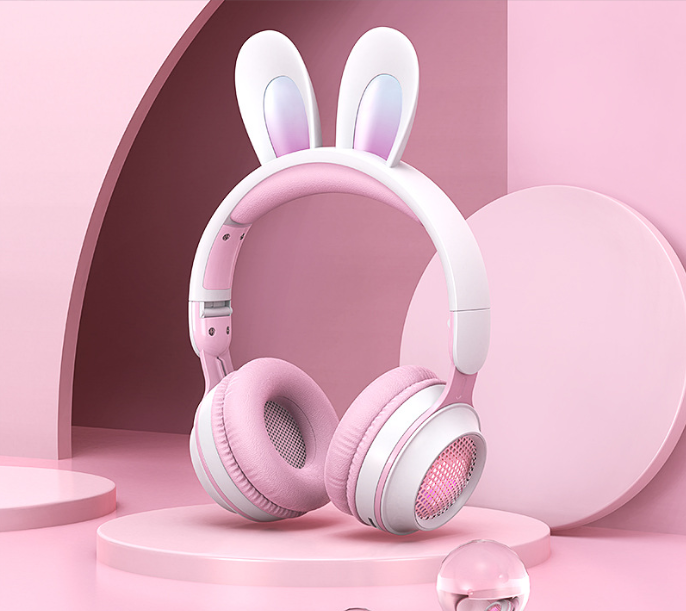 Cute Rabbit Wireless Headphones with RGB LED for Kids - Electric Impulse