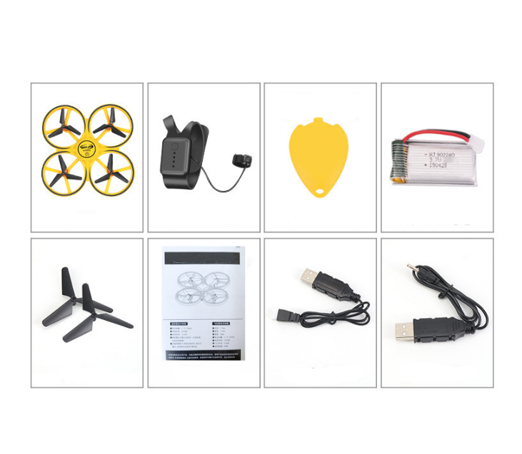 Collection of drone parts and accessories on a white background