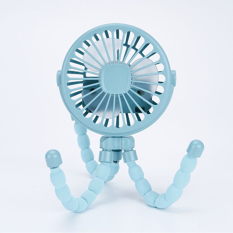Small blue fan with a flexible arm on a white background