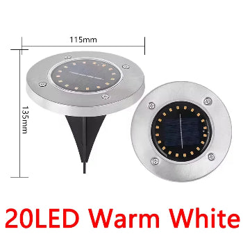Solar-powered outdoor light with dimensions and 20 LED label on a white background