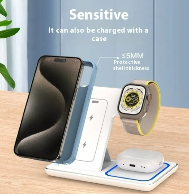 15W 3 In 1 LED Foldable Fast Wireless Charger Stand - Electric Impulse