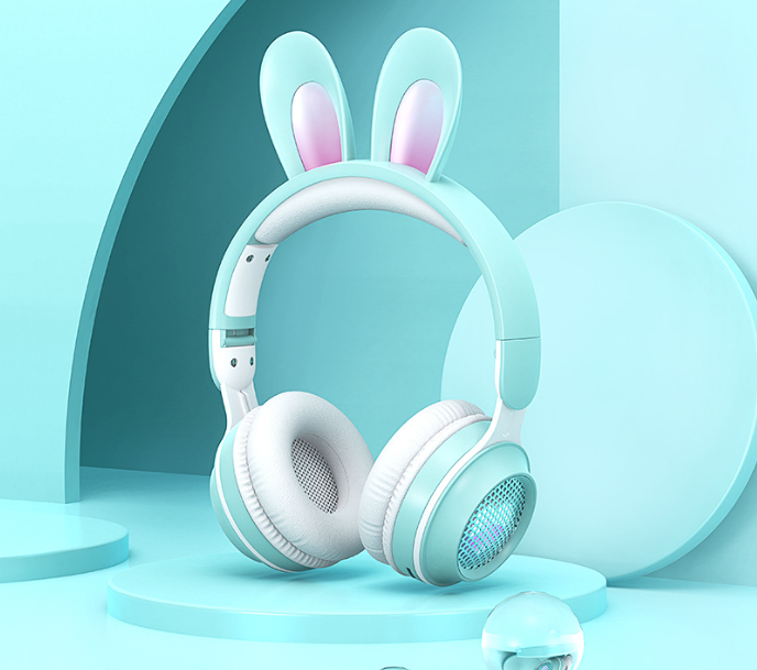Cute Rabbit Wireless Headphones with RGB LED for Kids - Electric Impulse