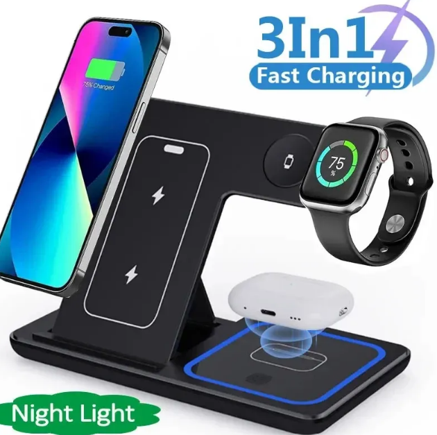 15W 3 In 1 LED Foldable Fast Wireless Charger Stand - Electric Impulse