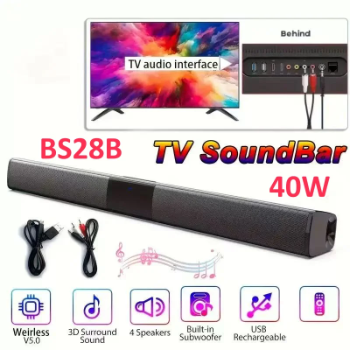 TV soundbar with TV audio interface and features displayed
