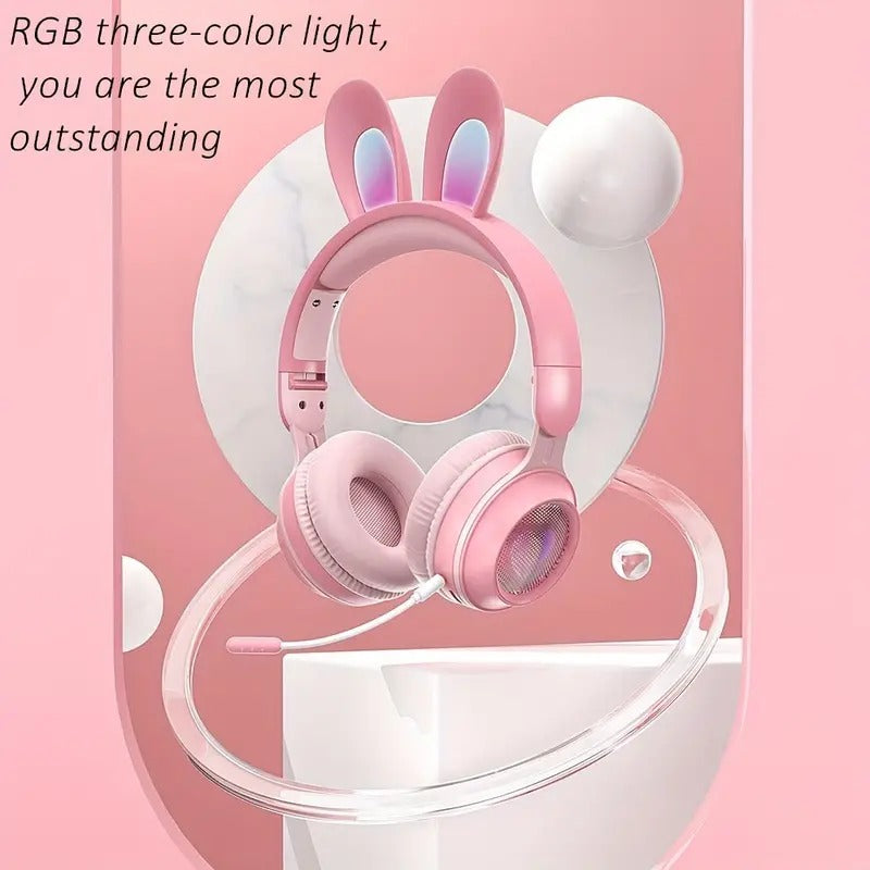 Cute Rabbit Wireless Headphones with RGB LED for Kids - Electric Impulse