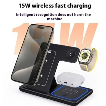 15W 3 In 1 LED Foldable Fast Wireless Charger Stand - Electric Impulse