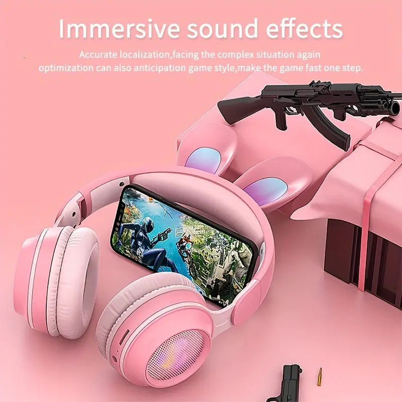 Cute Rabbit Wireless Headphones with RGB LED for Kids - Electric Impulse