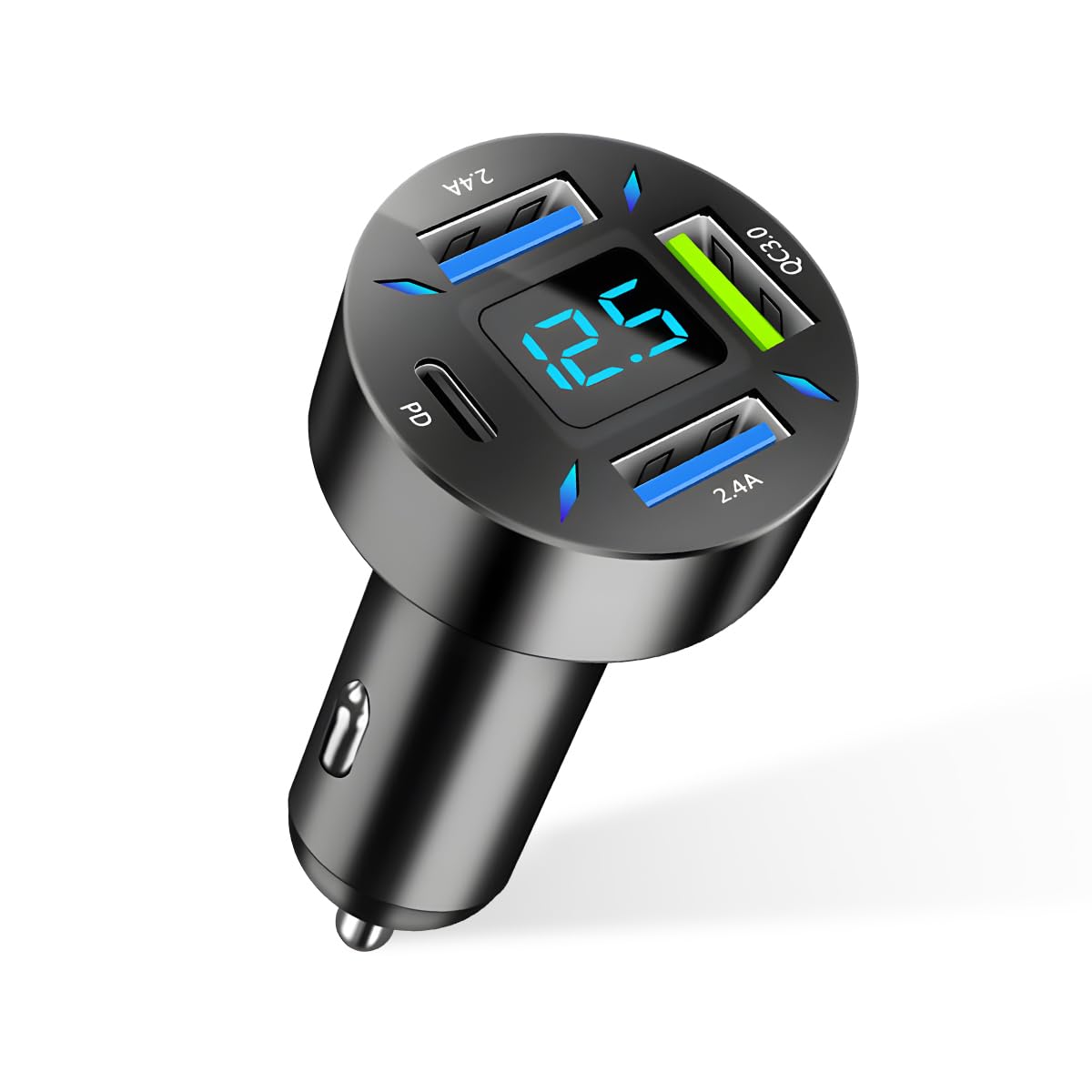 Car charger with digital display on a white background