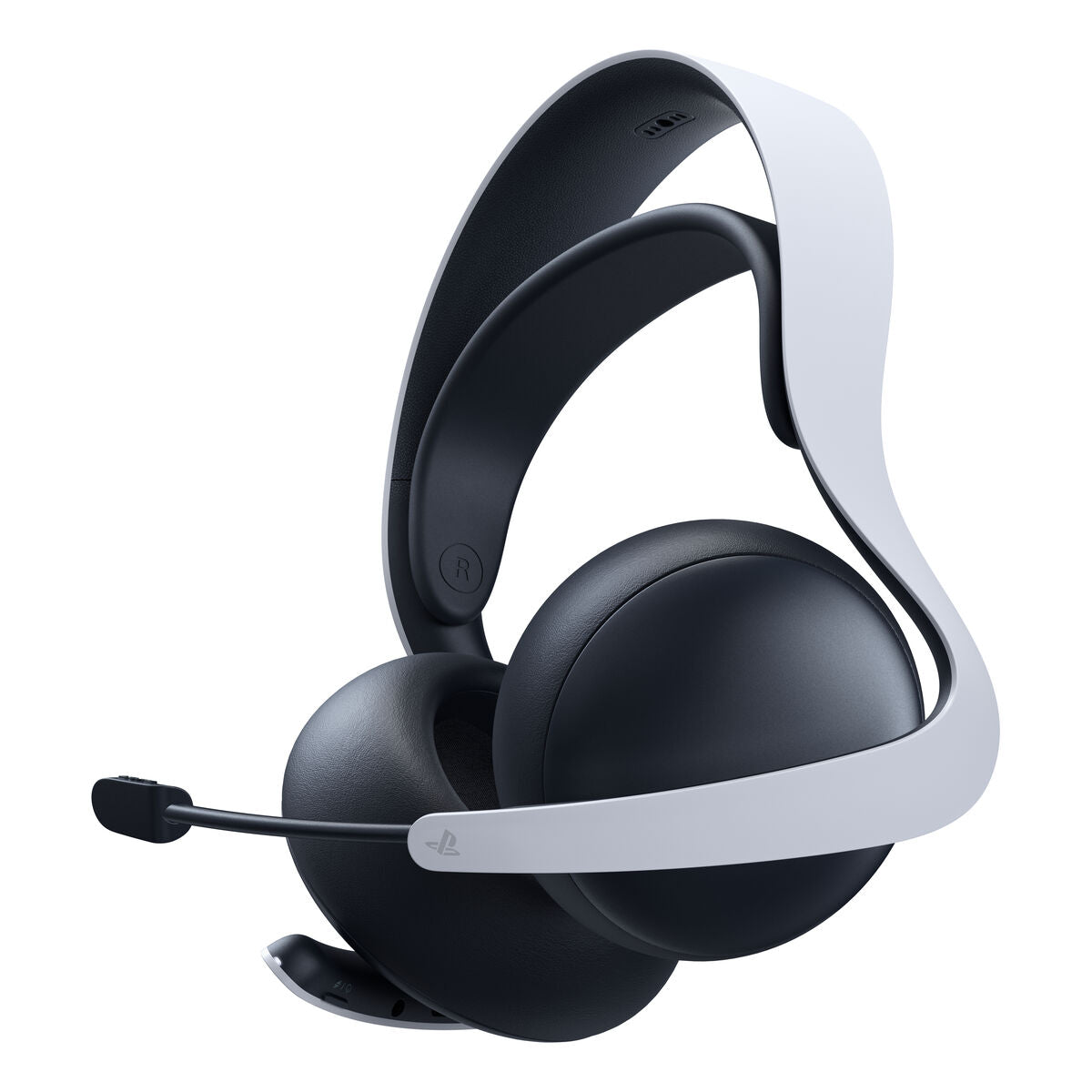 Gaming headset with black ear cups and gray headband on a white background