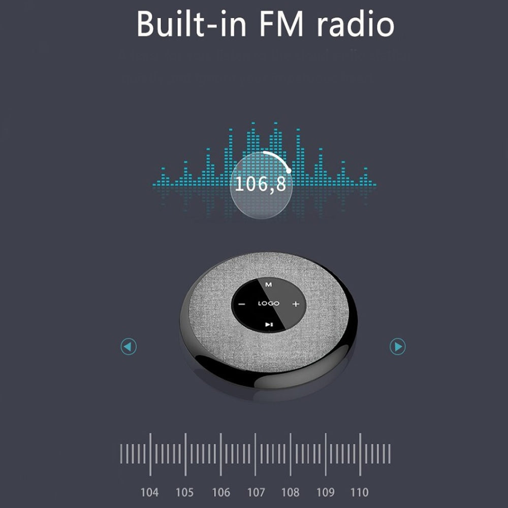 FM radio interface with digital display and control buttons on a dark background