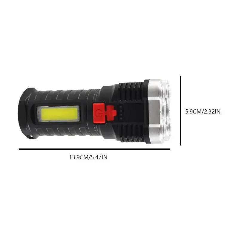 Black flashlight with measurement details on a white background