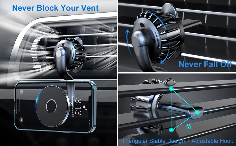 Strong Magnetic Car Phone Mount with 360° Rotation for Air Vent and Dashboard