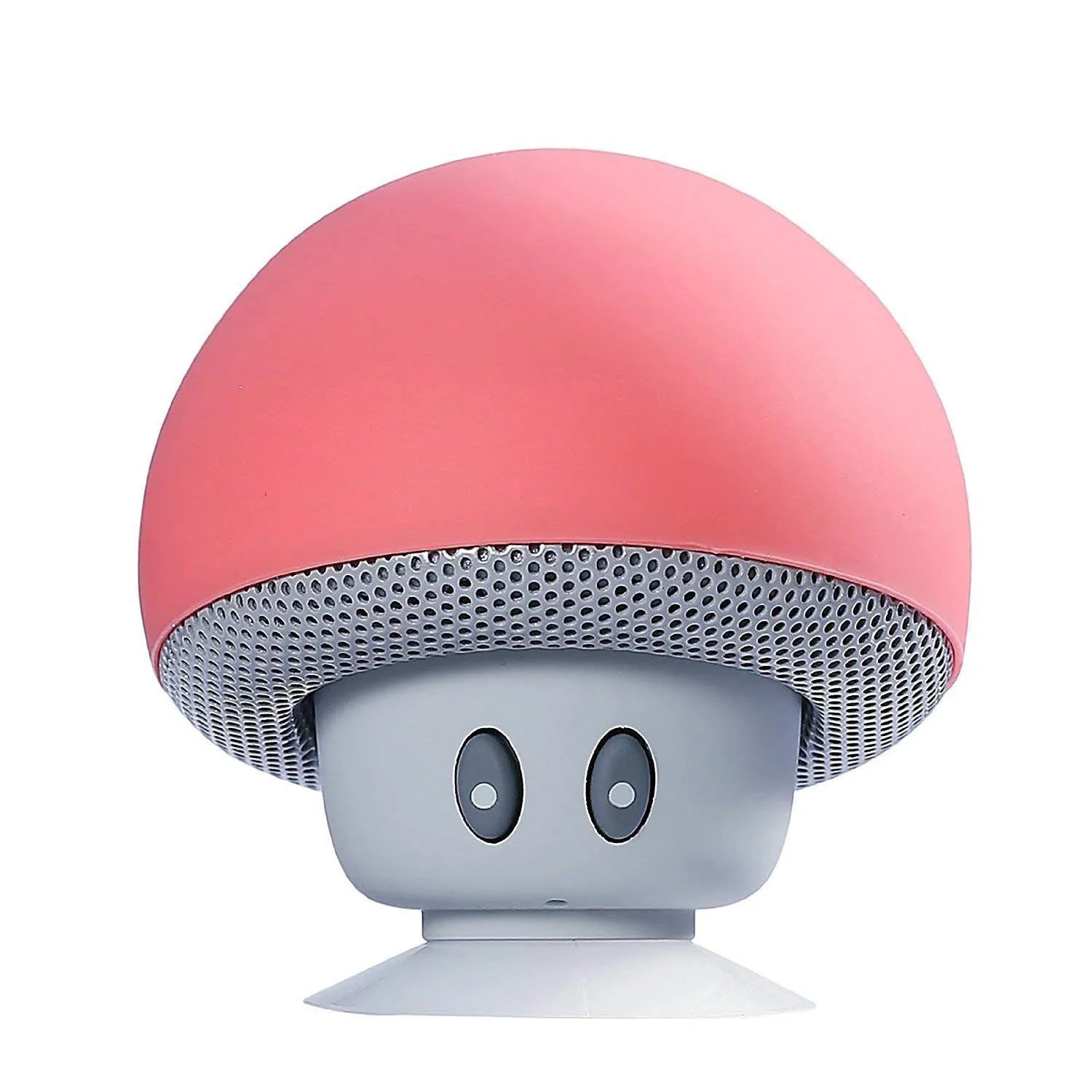 Pink and gray mushroom-shaped speaker on a white background