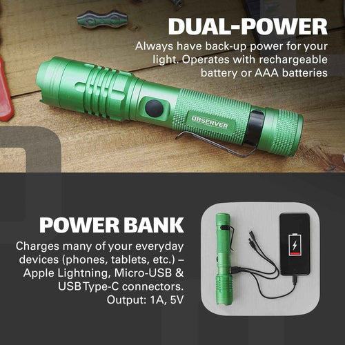 1200 Lumen Tactical LED Rechargeable Flashlight with Power Bank & Dual Power