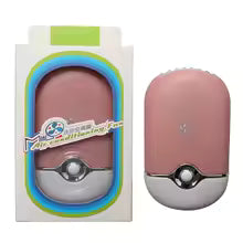 Pink mini air conditioning fan with packaging on a white background