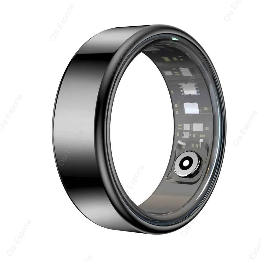 Smart ring with electronic components on a white background