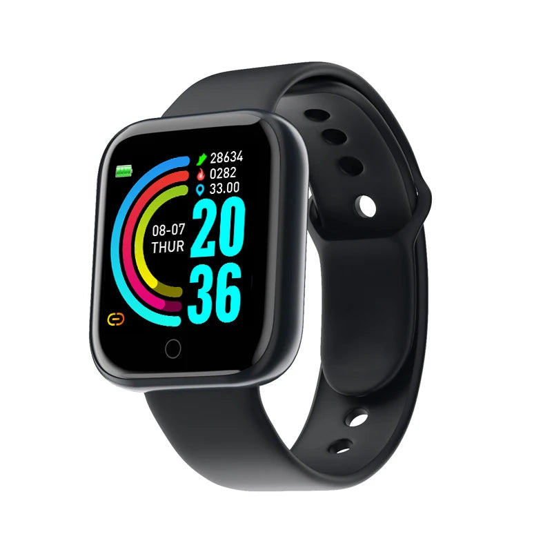 Smartwatch with a black band on a white background