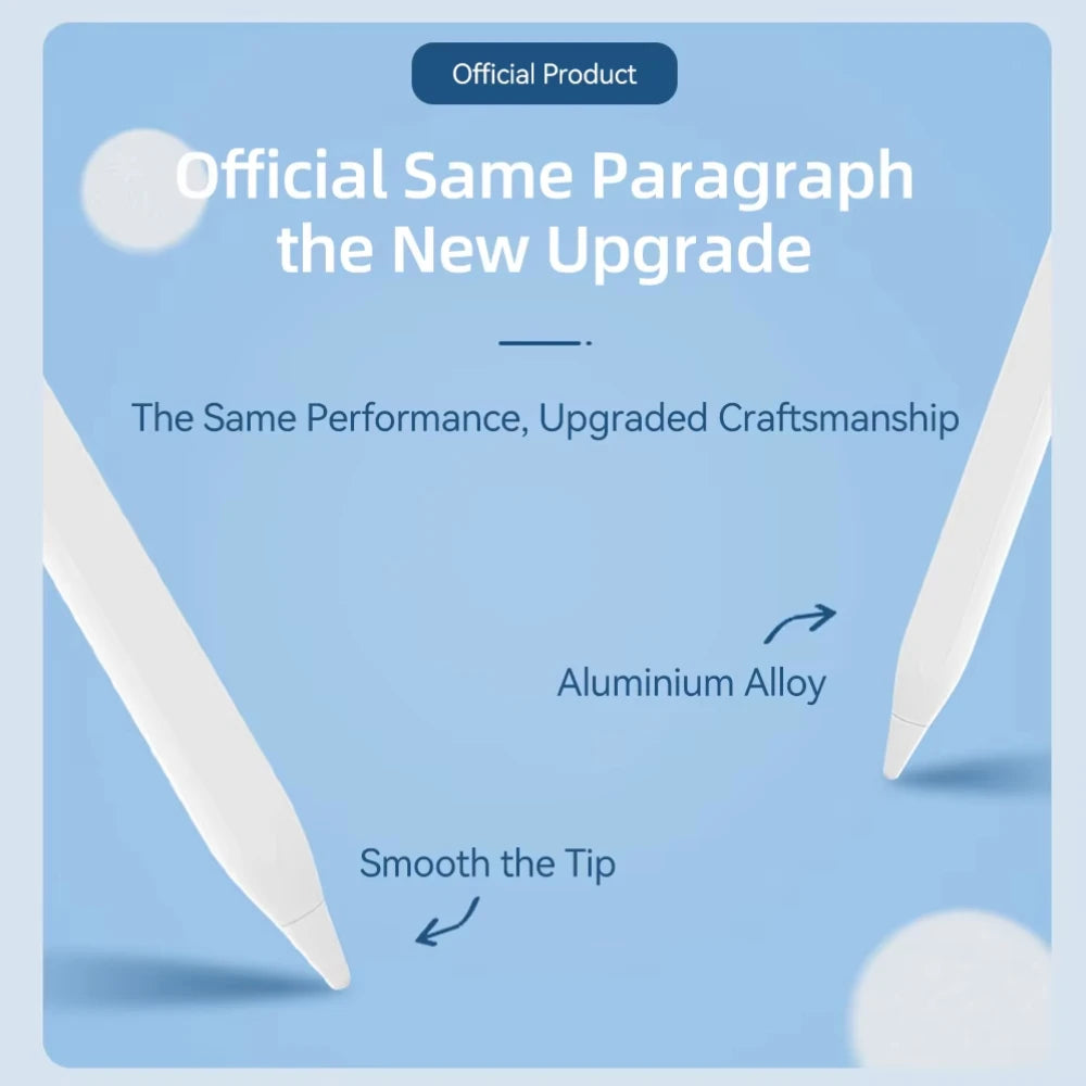 Product advertisement with text about upgraded craftsmanship and aluminium alloy use on a blue background.