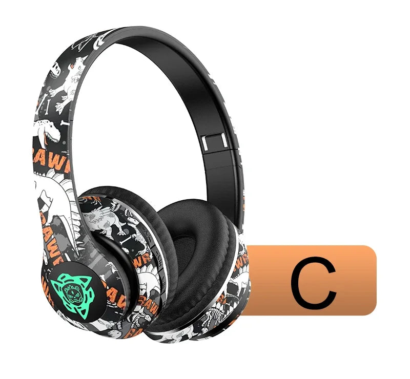 Headphones with a colorful design on a white background