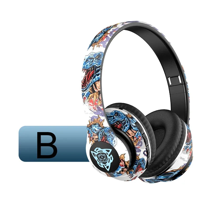Colorful headphones with a pattern on a white background