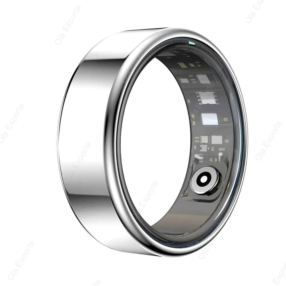 Smart ring with electronic components on a white background