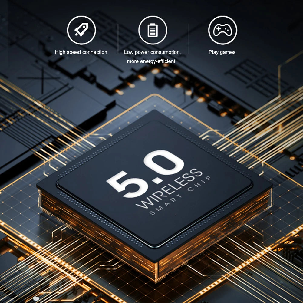 5.0 Wireless Smart Chip with features on a circuit board background