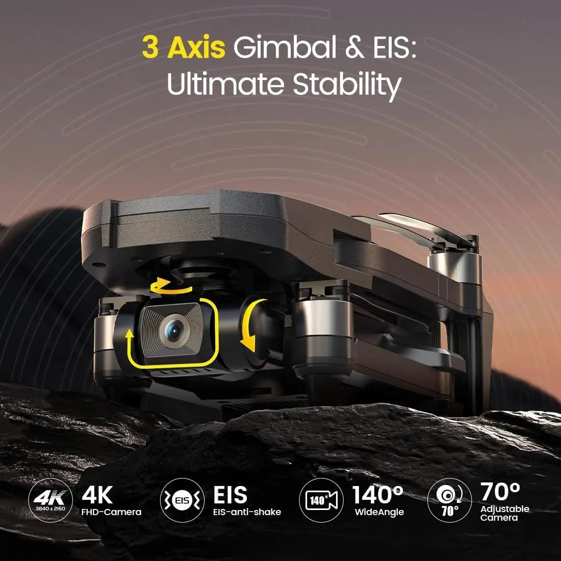 3-axis gimbal with EIS technology on a dark background