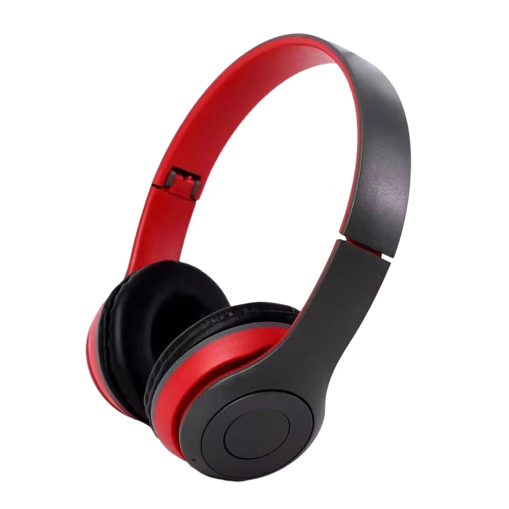 Red and black headphones on a white background