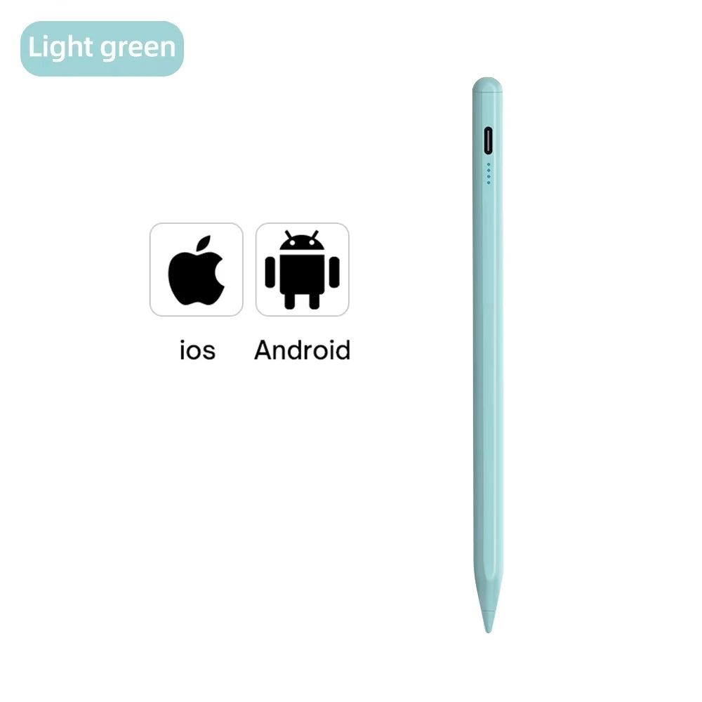 Light green stylus with iOS and Android icons on a white background
