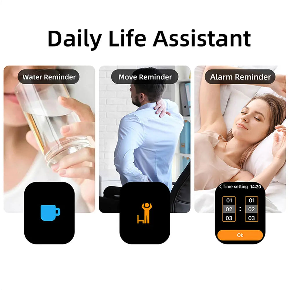 Daily Life Assistant device with water reminder, move reminder, and alarm reminder features.