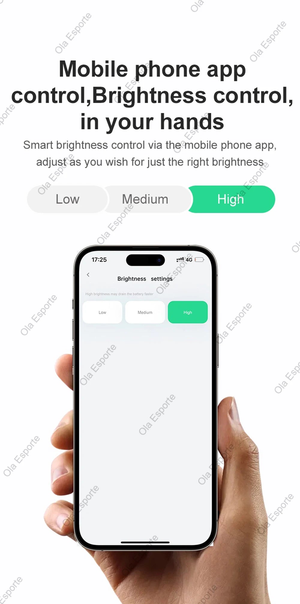 Hand holding a smartphone with brightness control app displayed on screen