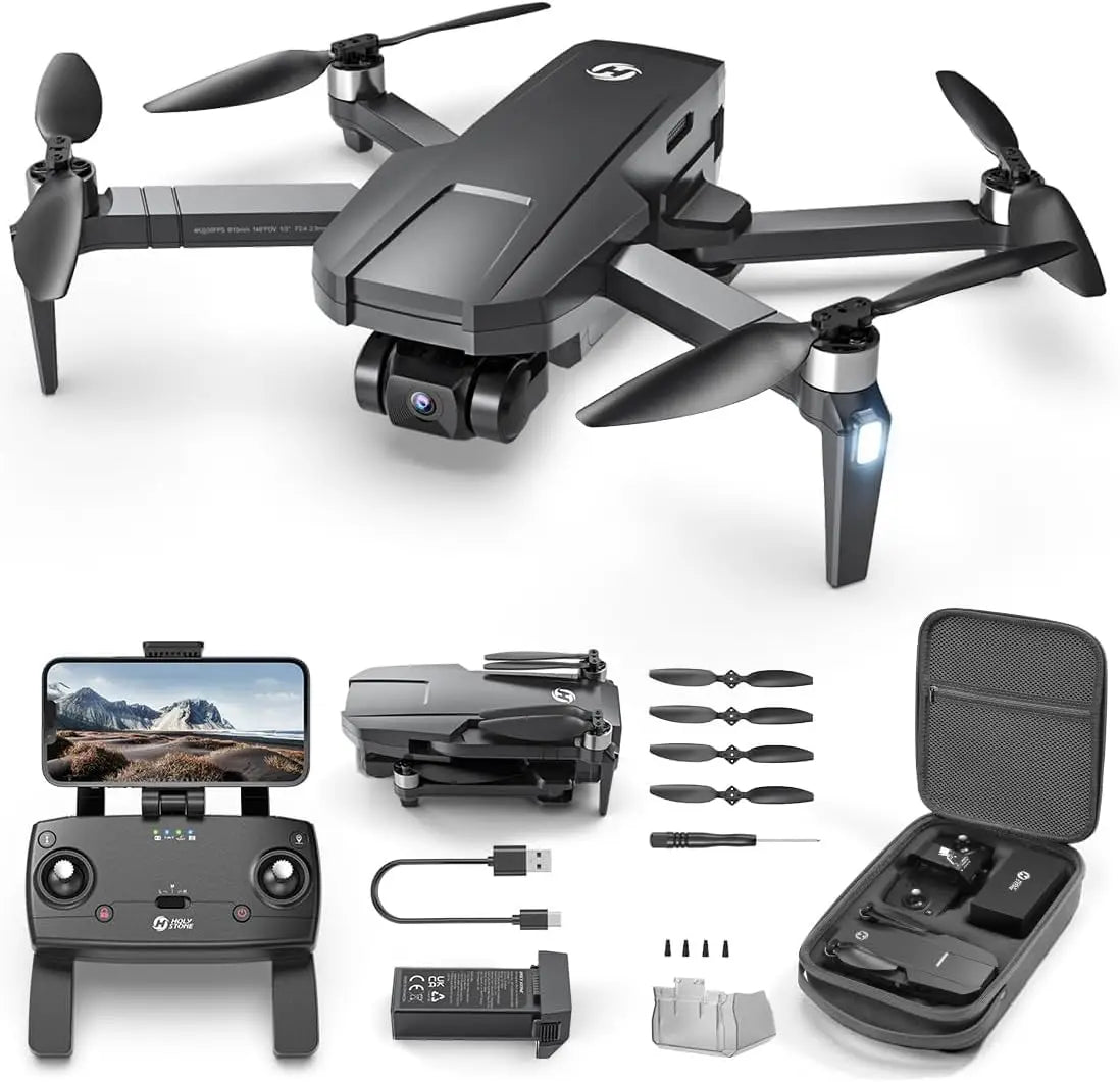 Black drone with accessories on a white background