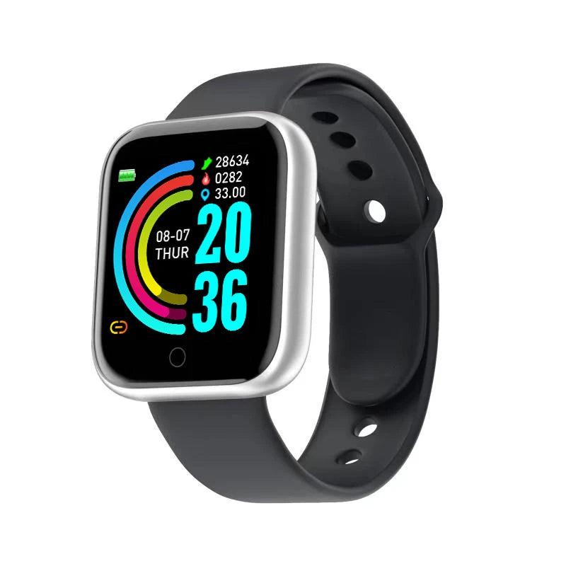 Smartwatch with a black strap on a white background