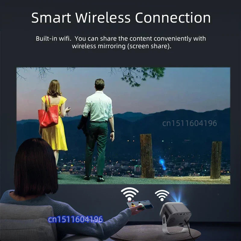 Smart wireless connection feature with a couple and person using a device in front of a screen.