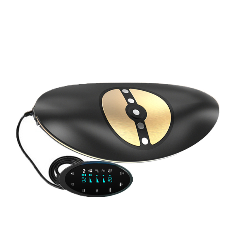 Black and gold electronic device with digital display on a white background