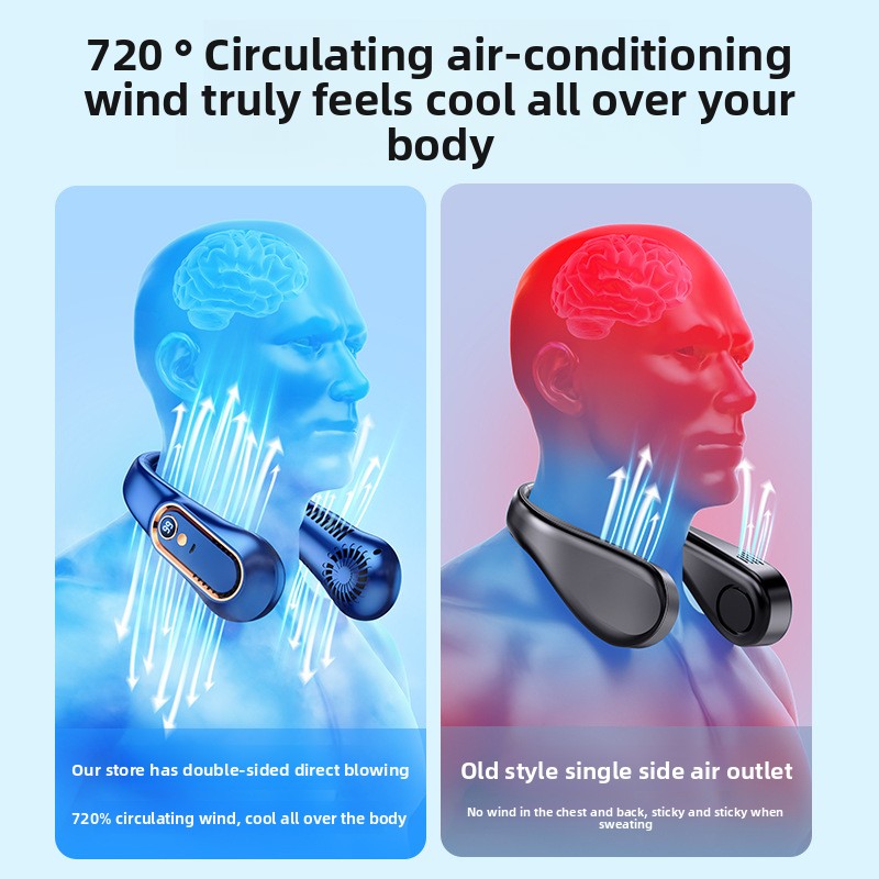 Comparison of 720-degree circulating air conditioning wind with traditional single-side outlet on a person's body.