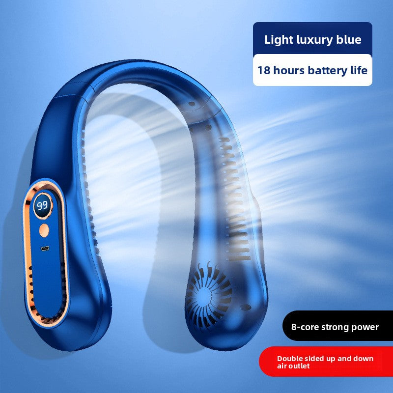 Blue neckband with features highlighted on a blue background