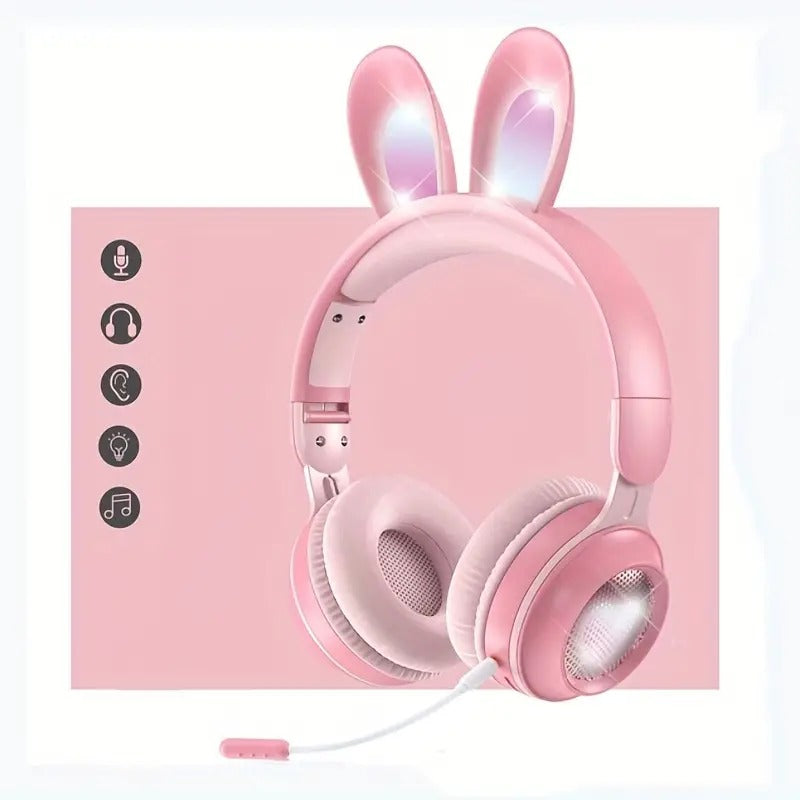 Cute Rabbit Wireless Headphones with RGB LED for Kids - Electric Impulse