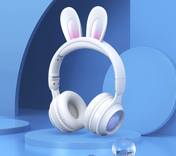 Cute Rabbit Wireless Headphones with RGB LED for Kids - Electric Impulse