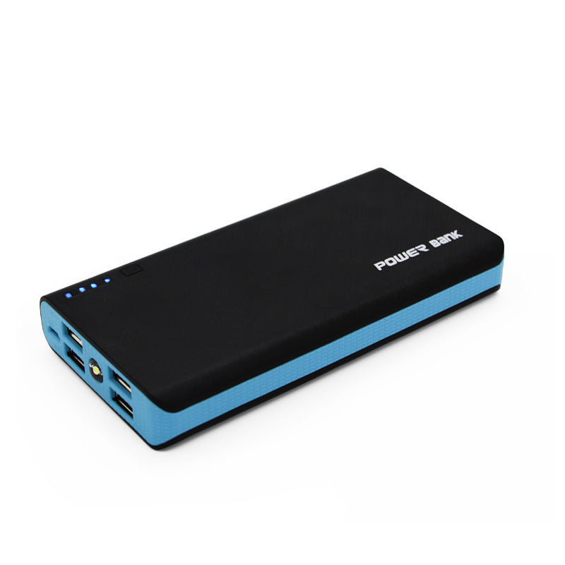 Black and blue power bank on a white background