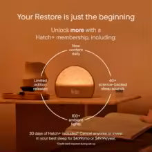 Advertisement for a sleep device with text about a membership offer on an orange background.