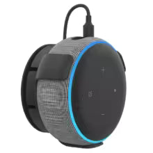 Gray and black portable speaker with control buttons on a white background