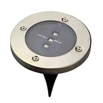 Round outdoor light fixture with spike on a white background