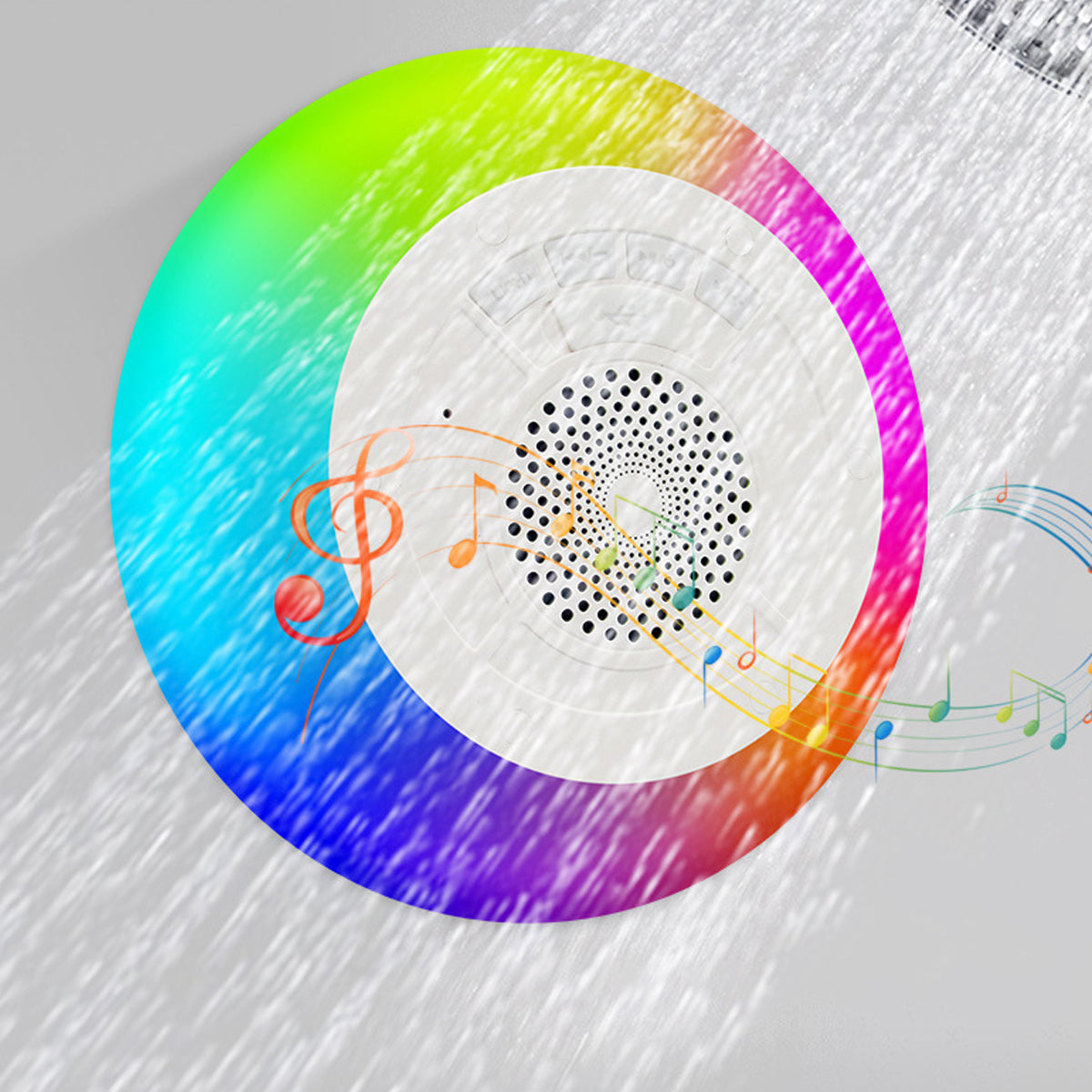Color wheel with musical notes on a textured gray background