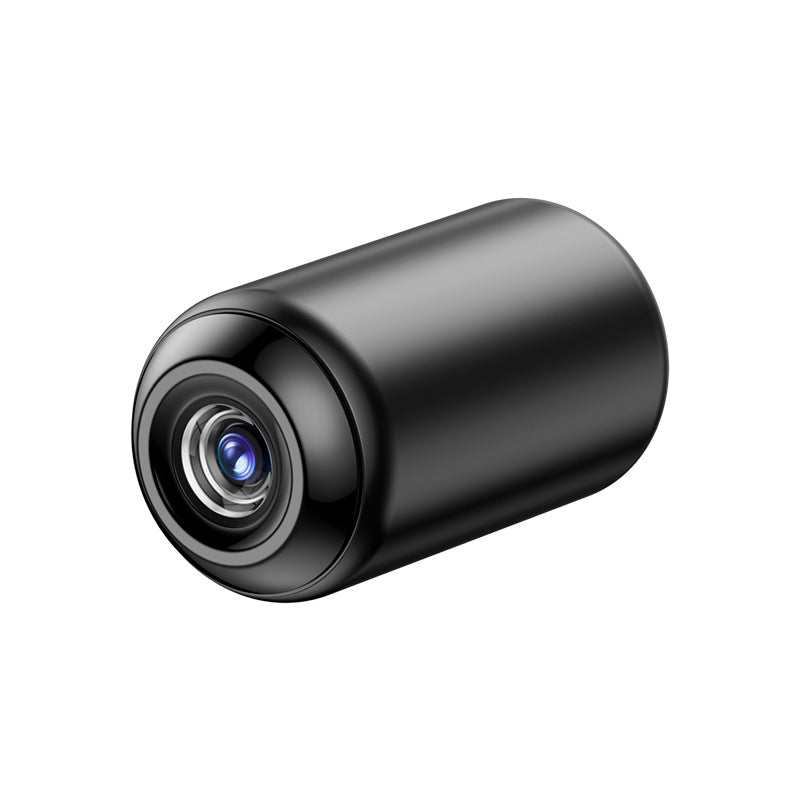 Black camera lens on a white background