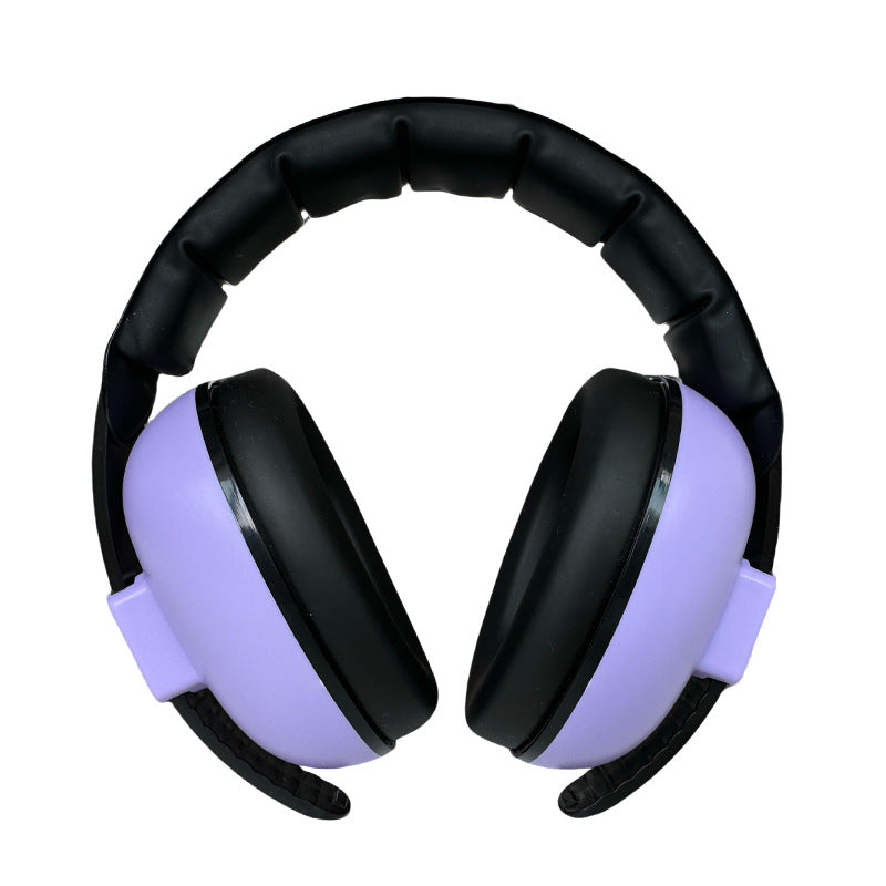 Black and purple headphones on a white background