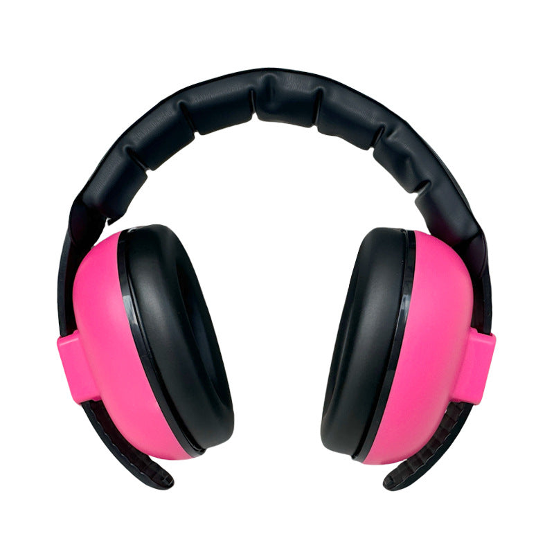 Pink and black headphones on a white background