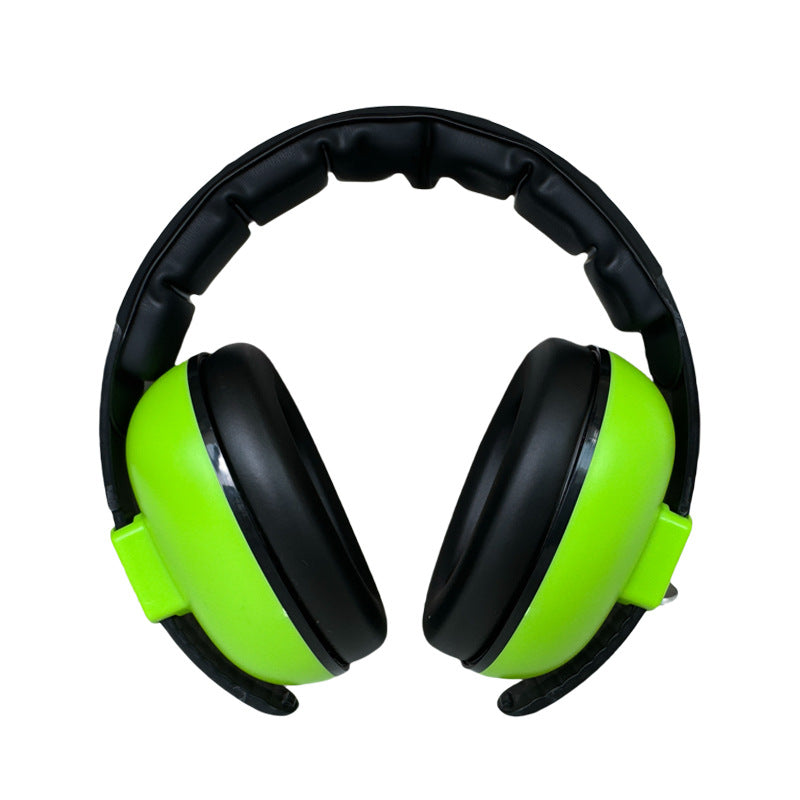 Green and black ear protectors on a white background