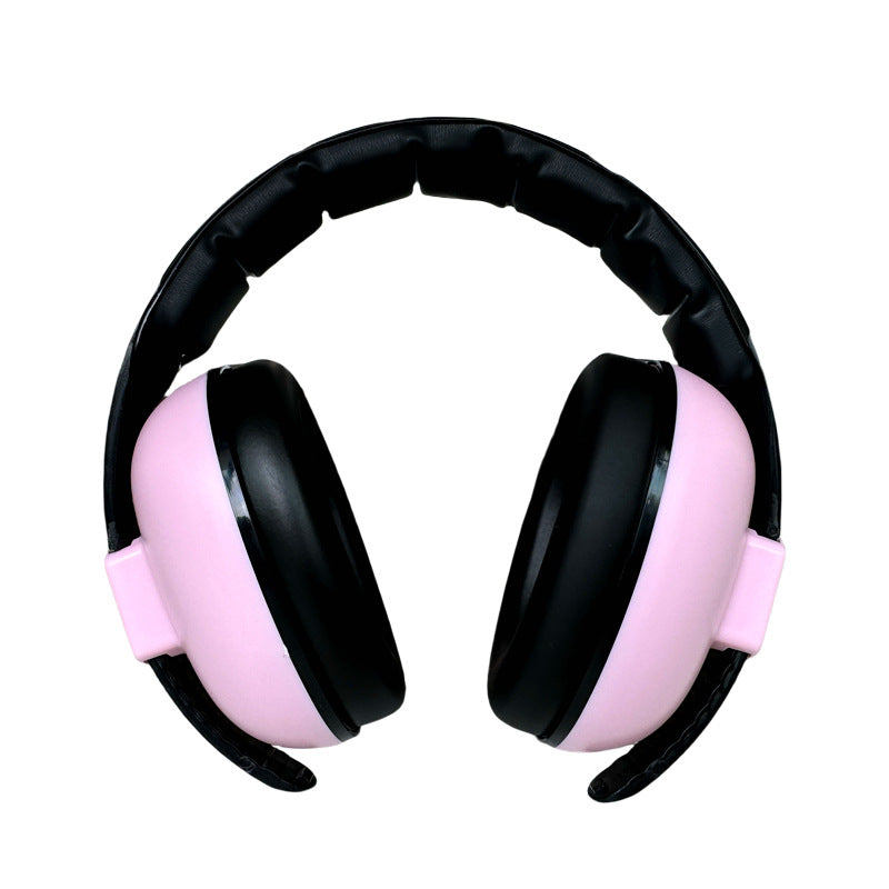 Black and pink ear protectors on a white background