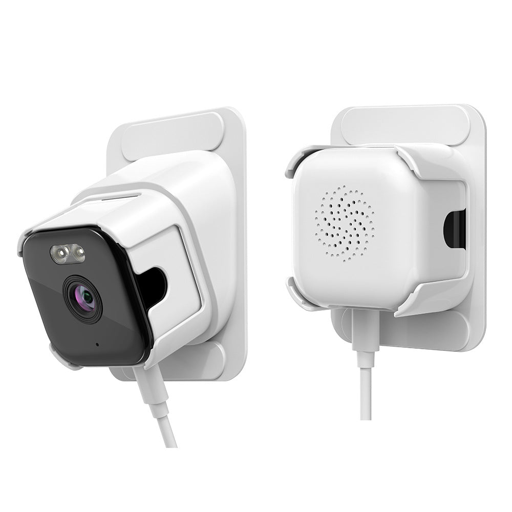 Two white security cameras with built-in speakers on a white background